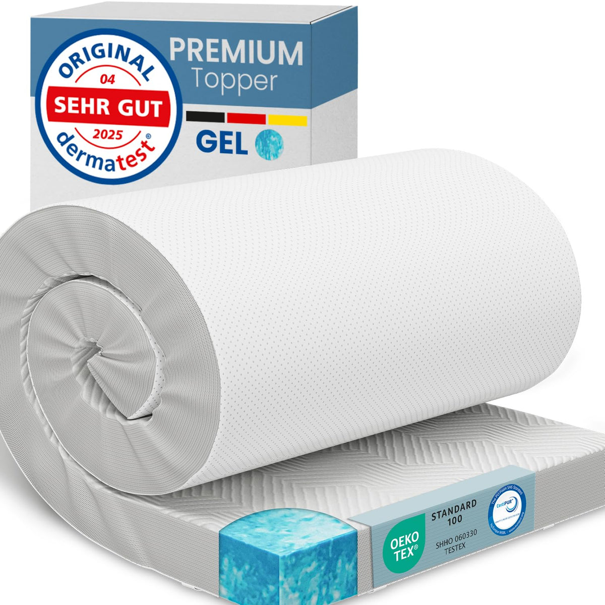 ELONEO Gel Topper 80x200 cm Matratzentopper mit 8 cm Gel-Memory-Schaum und 3D-Netzbezug