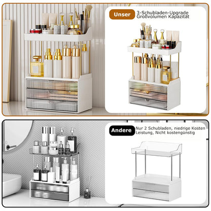 OrderlyGo Makeup Organizer Gross - 2 Etagen 3 Schubladen Transparent