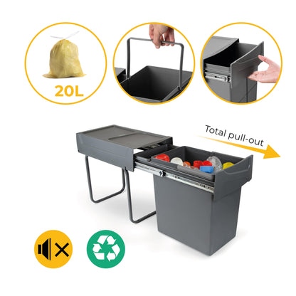 Emuca Ausziehbarer Recycling Küchenabfalleimer Unterbau 1x20L Anthrazit