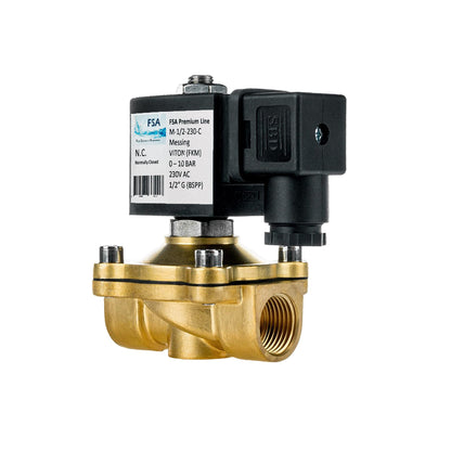 FSA Messing Magnetventil 1/2" 230V AC Viton stromlos geschlossen