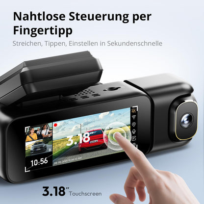 BOTSLAB 4K 3-Kanal Dashcam – GPS, WiFi, 128GB SD-Karte