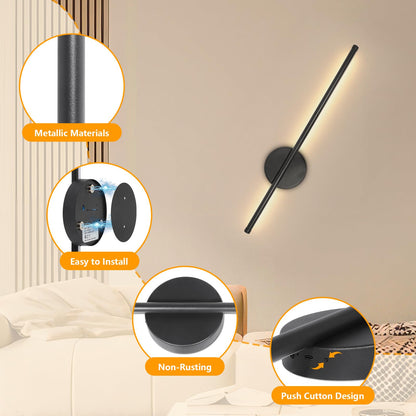 Dehobo LED Akku-Wandleuchte innen, dimmbar, schwarz, 60 cm, 2er-Set