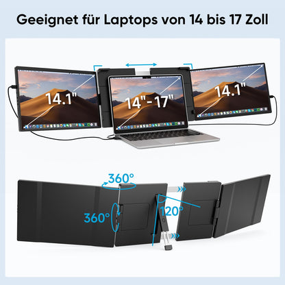 TechPro 2025 14.1" FHD Laptop Monitor Erweiterung IPS Triple