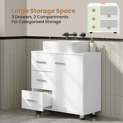 EUGAD Waschbeckenunterschrank Badmöbel - Weiss, 3 Schubladen, 60cm