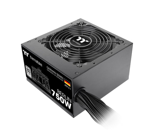 Thermaltake Berlin 750W Netzteil ATX 3.1 12V-2 * 6 Pin - German Series. Schwarz, rechteckig. Versorgt PC.
