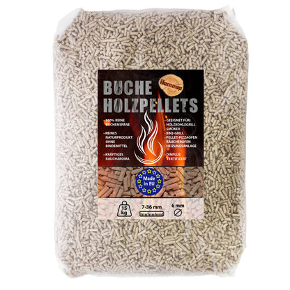 Flameup Buchenpellets 100 % Buche für Grill, Smoker und Pizzaofen – Holzpellets mit 6 mm Durchmesser