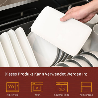 WishDeco Servierteller 6er Set, Porzellan weiss, rechteckig 23x12 cm