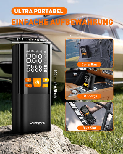NEVERLAND Elektrische Luftpumpe Akku Kompressor 150 PSI mit Powerbank
