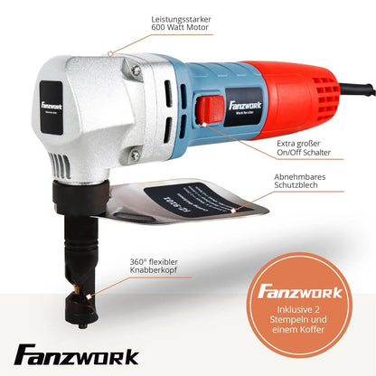 FANZWORK Elektro-Blechknabber 600W – Koffer & 2 Stempel
