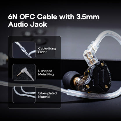 LINSOUL KZ ZS10 Pro In-Ear-Monitor - Ohne Mikrofon, Dunkelschwarz