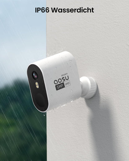 aosu Überwachungskamera Aussen 3K 5MP Akku 2er-Set mit 32GB Basis