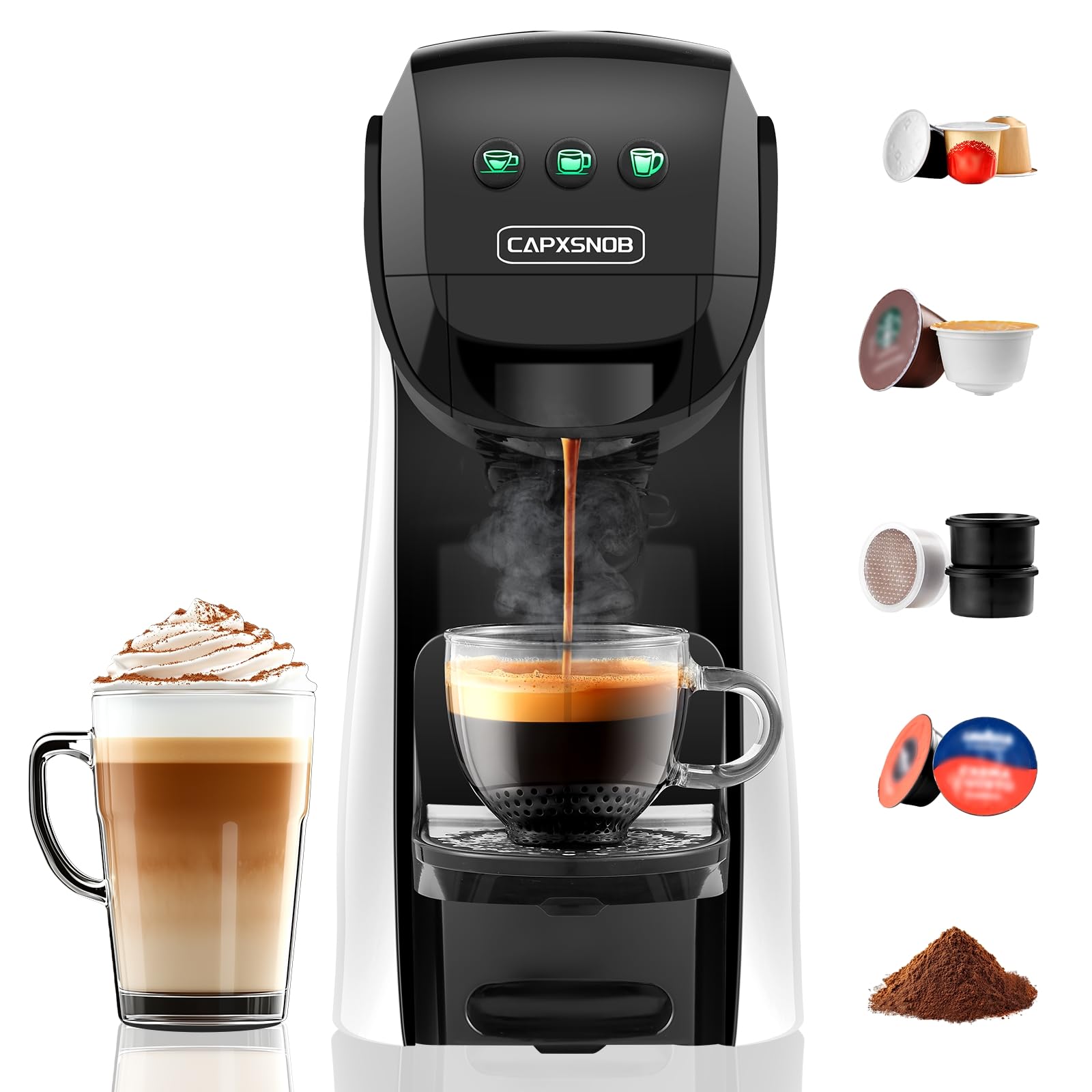 Warriors1 5in1 Kaffeemaschine Kapselmaschine – 20 Bar kompakt, 20 Bar Druck für Kaffee aus Kapseln/Pads.