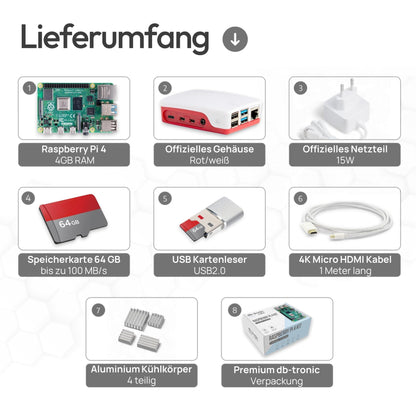 Raspberry Pi 4 4GB Starter-Kit - Offizielles Zubehör, 64GB SD-Karte