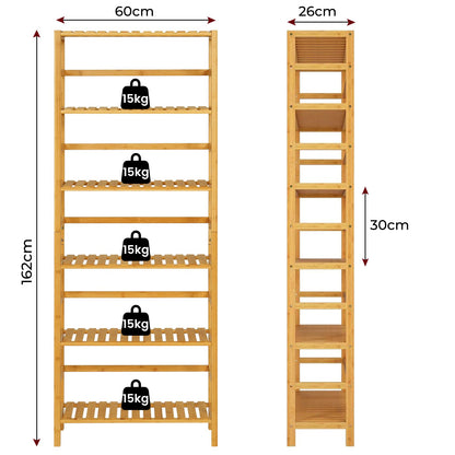 VIAGDO Bambusregal, Standregal mit 6 Ablagen, 60 x 26 x 162 cm