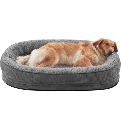 Pawk Orthopädisches Hundebett Memory Foam 122x89 cm wasserdicht in Grau mit vierseitiger Nackenrolle und Fleece