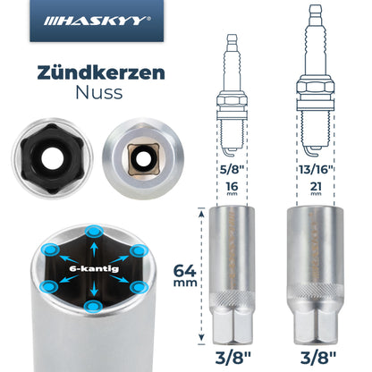 HASKYY Steckschlüssel Verlängerungssatz 23-teilig 1/4 3/8 1/2 Zoll
