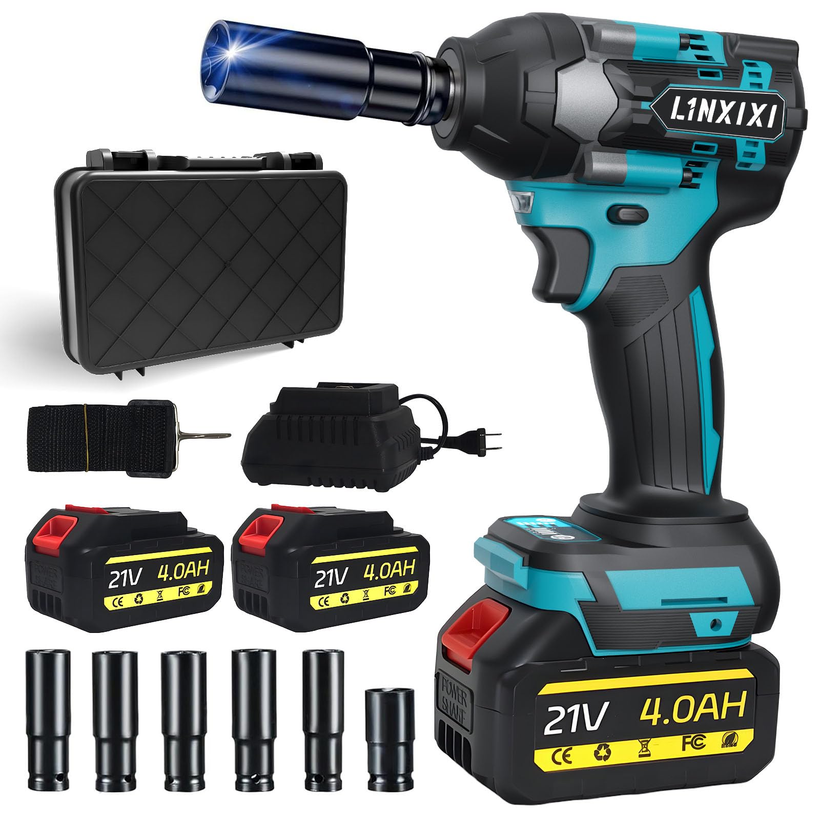 L1NXIXI Akku-Schlagschrauber 1000 Nm 1/2 Zoll für Makita 18V mit Akku und LED-Leuchte