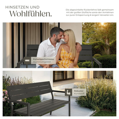 tectake Sitzbank 2-Sitzer Garten - Holzoptik Dunkelgrau