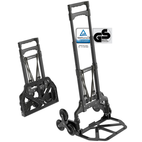 ATHLON TOOLS Treppensteiger-Sackkarre klappbar Aluminium – langer Griff 110cm. Silberfarben. Zum Lastentransport auf Treppen.