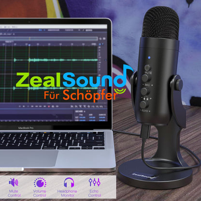 ZealSound K66 USB-Kondensatormikrofon mit Rauschunterdrückung