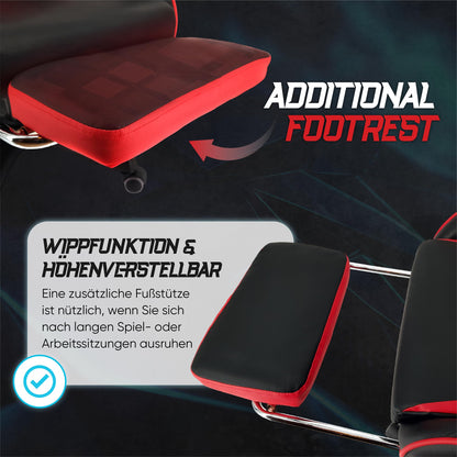 xRace Gaming Stuhl Ergonomischer Bürostuhl - Rot mit Fussstuetze
