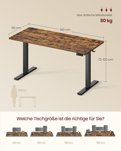 VASAGLE Schreibtisch höhenverstellbar 140 x 60 cm vintagebraun