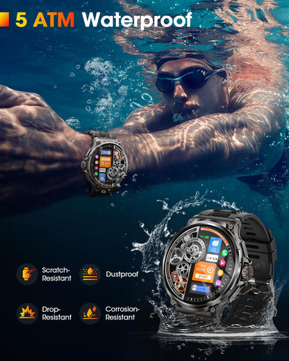 BANLVS V69 Smartwatch Herren mit Telefonfunktion, 5ATM, Schwarz