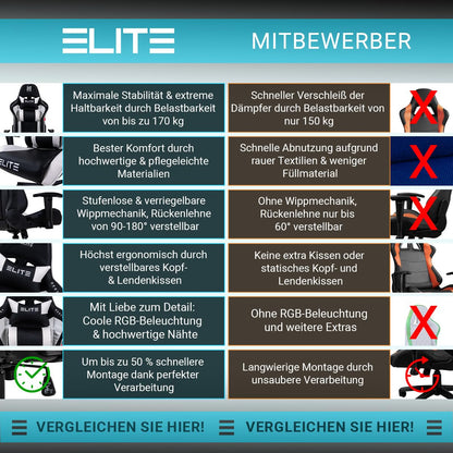 ELITE MG200 Destiny Gaming Stuhl, Ergonomischer Bürostuhl Schwarz/Grün