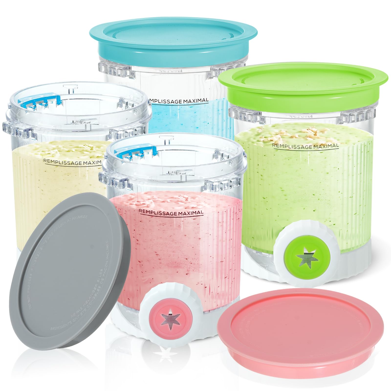 PCTTOIL Swirl Pints mit Deckel 4er-Set für Ninja CREAMi NC700/NC701EU, Eisbehälter mit farbigen Deckeln