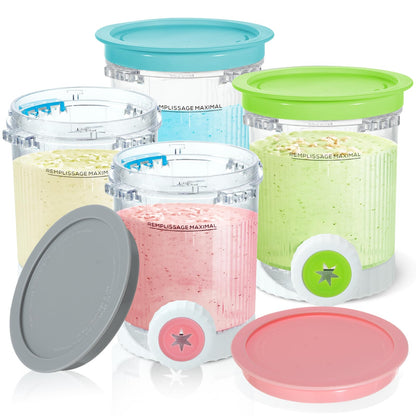 PCTTOIL Swirl Pints mit Deckel 4er-Set für Ninja CREAMi NC700/NC701EU, Eisbehälter mit farbigen Deckeln