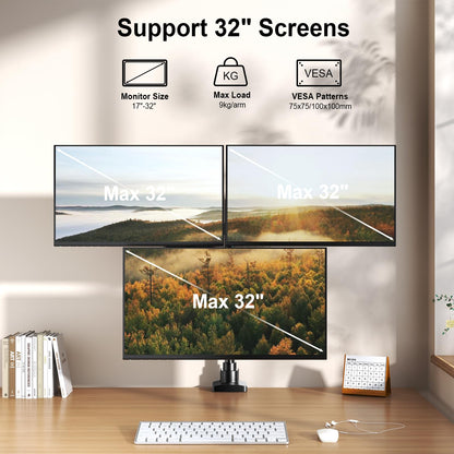 PUTORSEN Monitorhalterung 3 Monitore - 17-32 Zoll höhenverstellbar