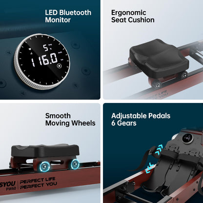 PASYOU PW60 Wasserrudergerät klappbar – Eiche Heimtraining