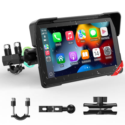 LAMTTO 7" Motorrad CarPlay & Android Auto Bildschirm IP67: Schwarzer, rechteckiger 7" Touchscreen für wetterfestes CarPlay/Android Auto auf dem Motorrad.