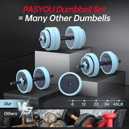 PASYOU Hantelset 20 kg, 4-in-1 verstellbar: Kurzhantel & Langhantel