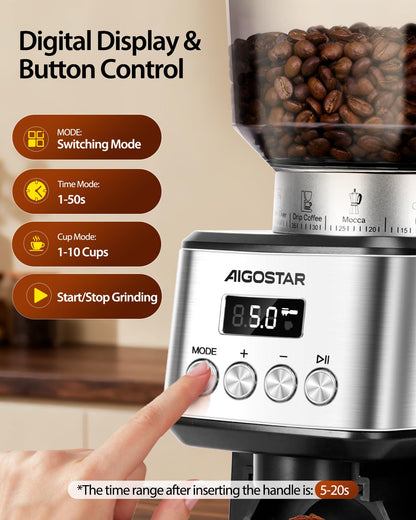 Aigostar Elektrische Kaffeemühle mit Kegelmahlwerk, 52 Mahlstufen
