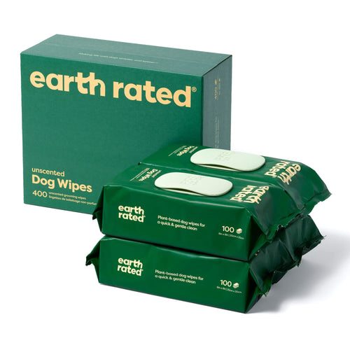Earth Rated Feuchttücher für Hunde, unparfümiert, 400 Stück, zur Reinigung von Pfoten und Körper