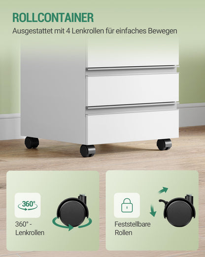 Hzuaneri Rollcontainer FC55503X, Aktenschrank mit 5 Schubladen, weiss