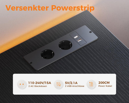 Coleshome Gaming L-Schreibtisch 120x80cm – LED & Steckdosen Schwarz