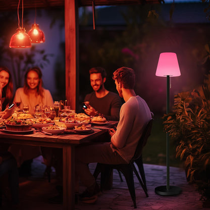 Ecvivk LED Solar-Stehlampe Outdoor, dimmbar, Warmweiss + RGB, IP65