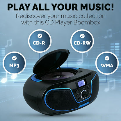 LONPOO LP-D02 CD-Player Boombox mit Bluetooth, UKW-Radio und USB
