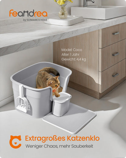 Feandrea Katzenklo extragross mit Streumatte und Schaufel, taubengrau