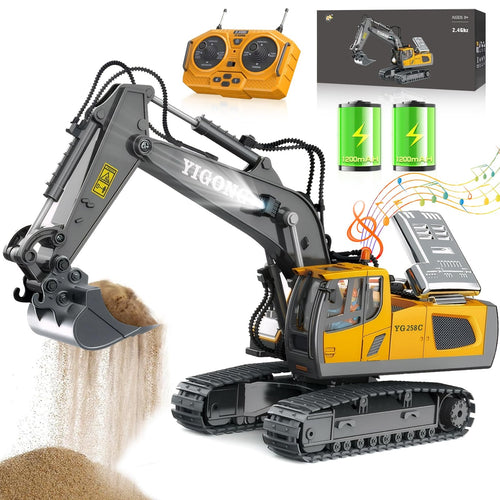 KIYTARBOO RC Bagger mit Licht und Sound, 2,4 GHz, 680° Drehung aus Metall und ABS mit Raupenfahrwerk