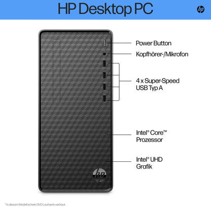 HP Desktop PC WatsonI 1C24 Intel i3-14100 512GB SSD Windows 11 Dark Black