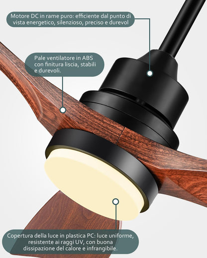 Forrovenco Deckenventilator mit Beleuchtung & Fernbedienung, 132cm