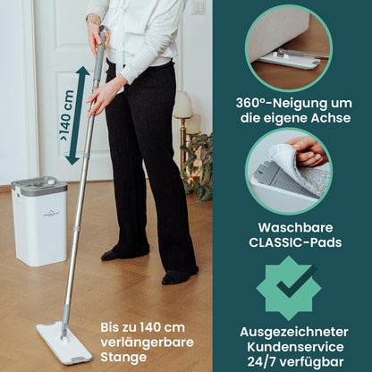 WONDERHOME Bodenwischer Set mit Eimer und 3-Kammer-System
