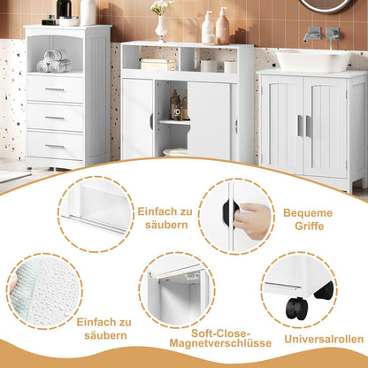 EUGAD Nischenschrank Rollwagen Badezimmerschrank – Weiss mit Schiebetüren