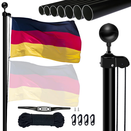 NQ Fahnenmast Set 6 m, Aluminium, höhenverstellbar, schwarz – Aluminiumrohr mit Mastkugel und Nylonseil