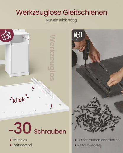 VASAGLE Kailyn Schminktisch mit Spiegel und LED-Beleuchtung, weiss