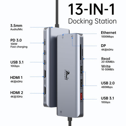 LIONWEI USB-C Dockingstation 13-in-1 Dual Monitor Triple Display