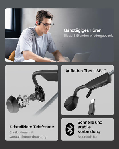 SHOKZ OpenMove Knochenleitungs-Kopfhörer Bluetooth 5.1 Grau